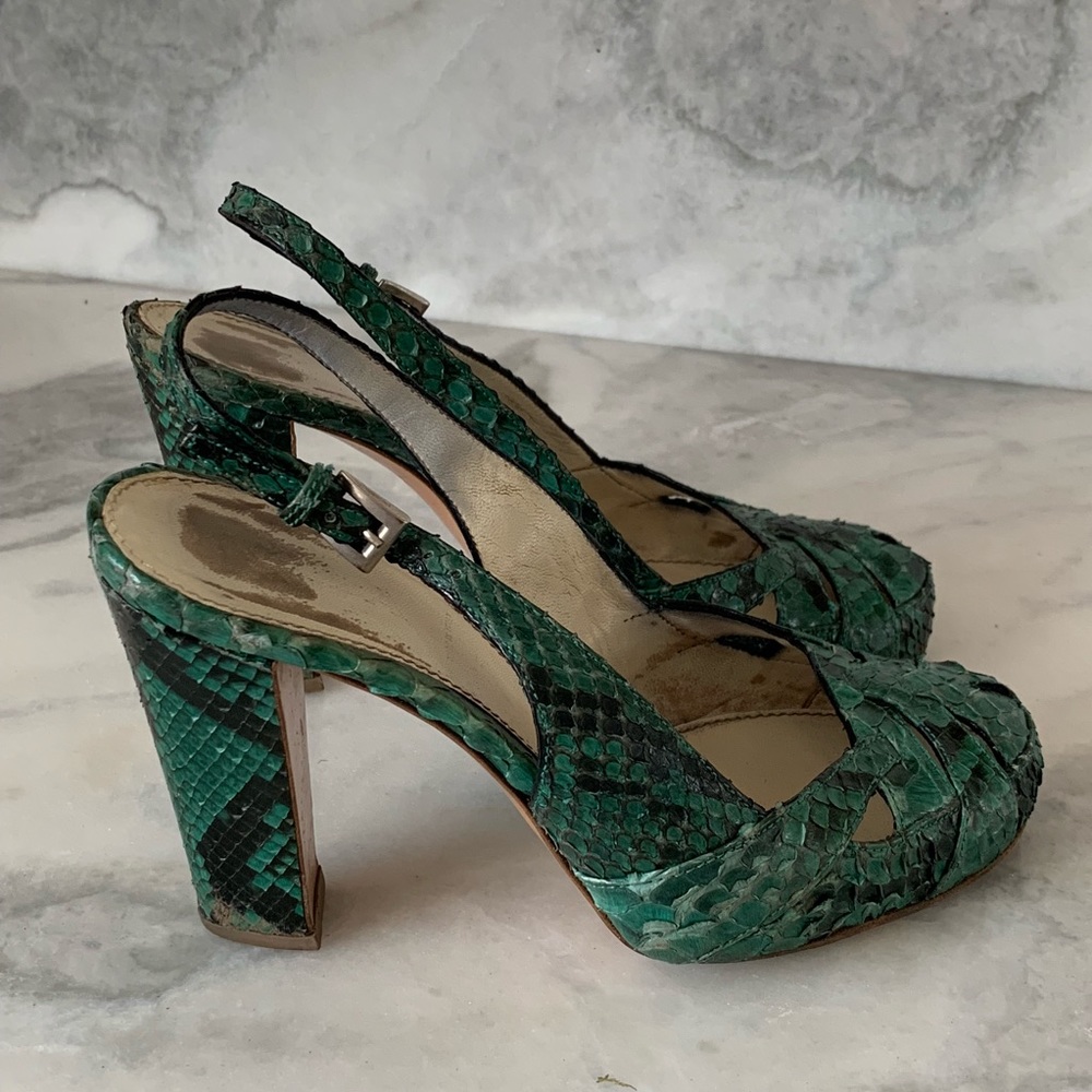 Prada Green Python Slingback Pump 38.5 - image 1